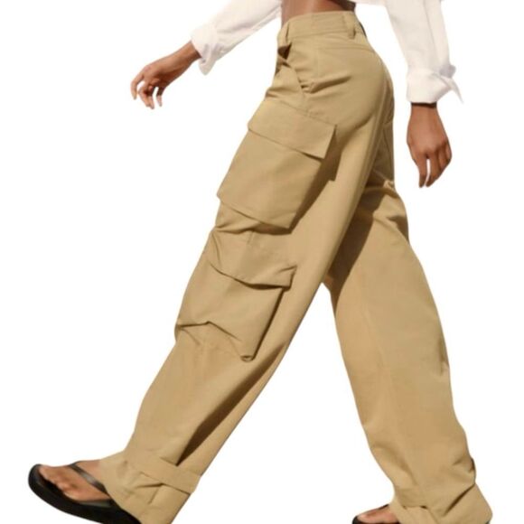 ZARA NWOT Tabbed cargo pants in Taupe Size XL - Picture 2 of 9